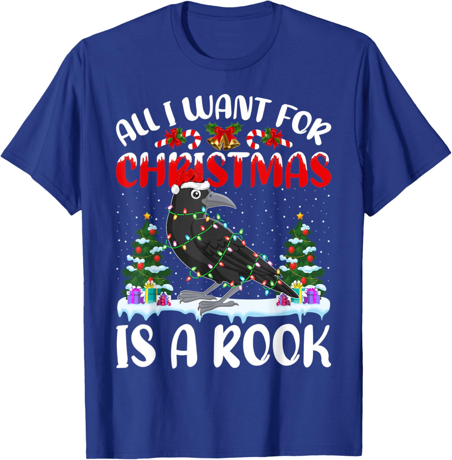 Funny Santa Hat All I Want For Christmas Is A Rook Bird T-Shirt - T-Shirt | Royal