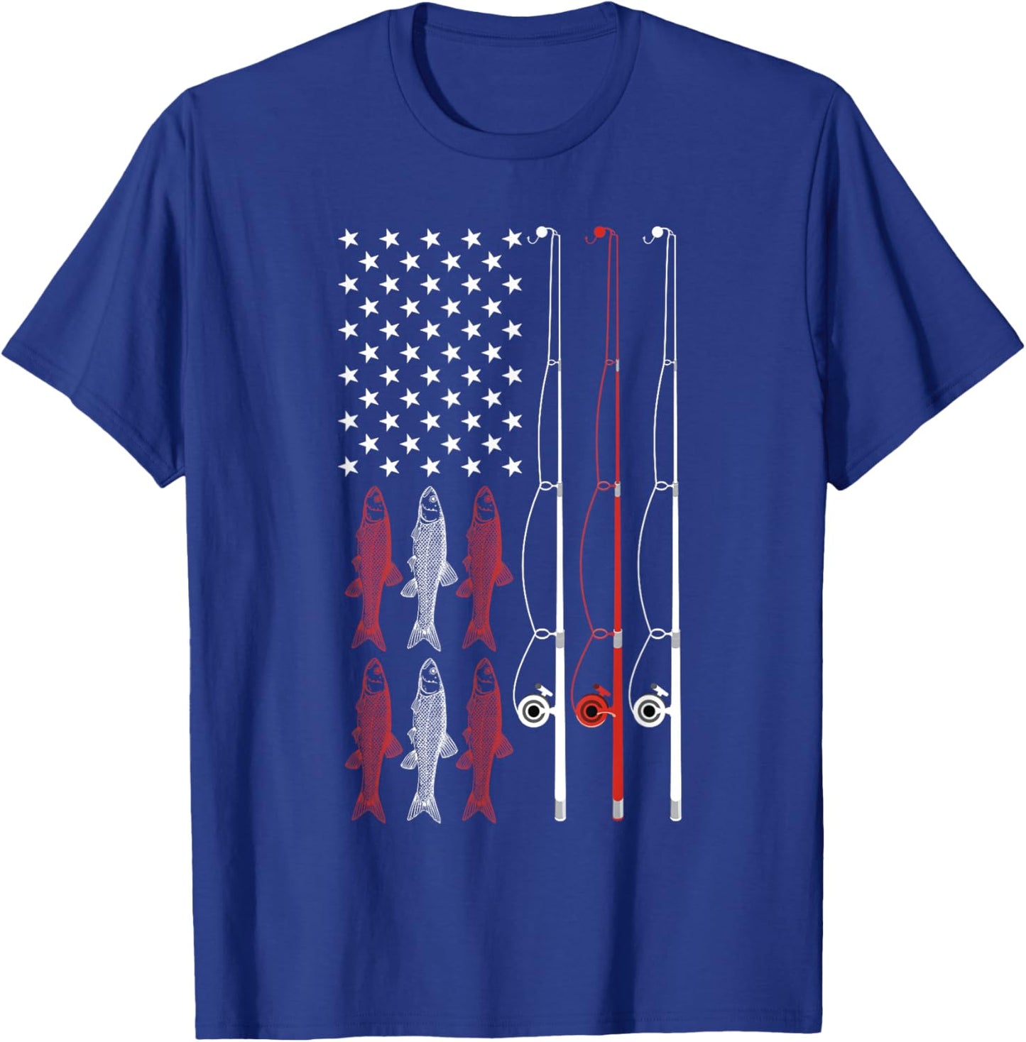 USA Flag Fishing Shirt Dad Grandpa Retro Fishing Dad T-Shirt - T-Shirt | Royal