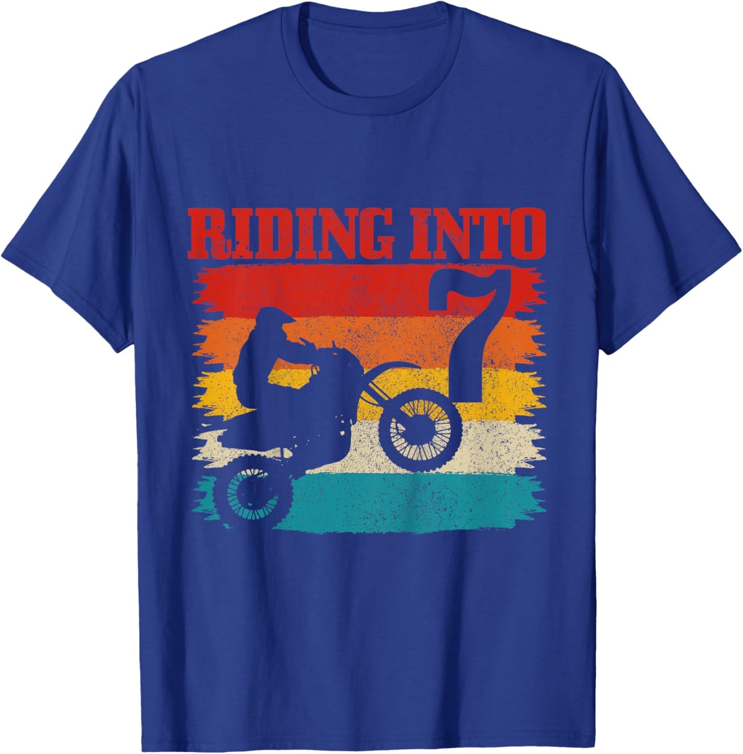 Riding Into 7 Motocross 7th Birthday Dirt Bike Enduro T-Shirt - T-Shirt | Royal