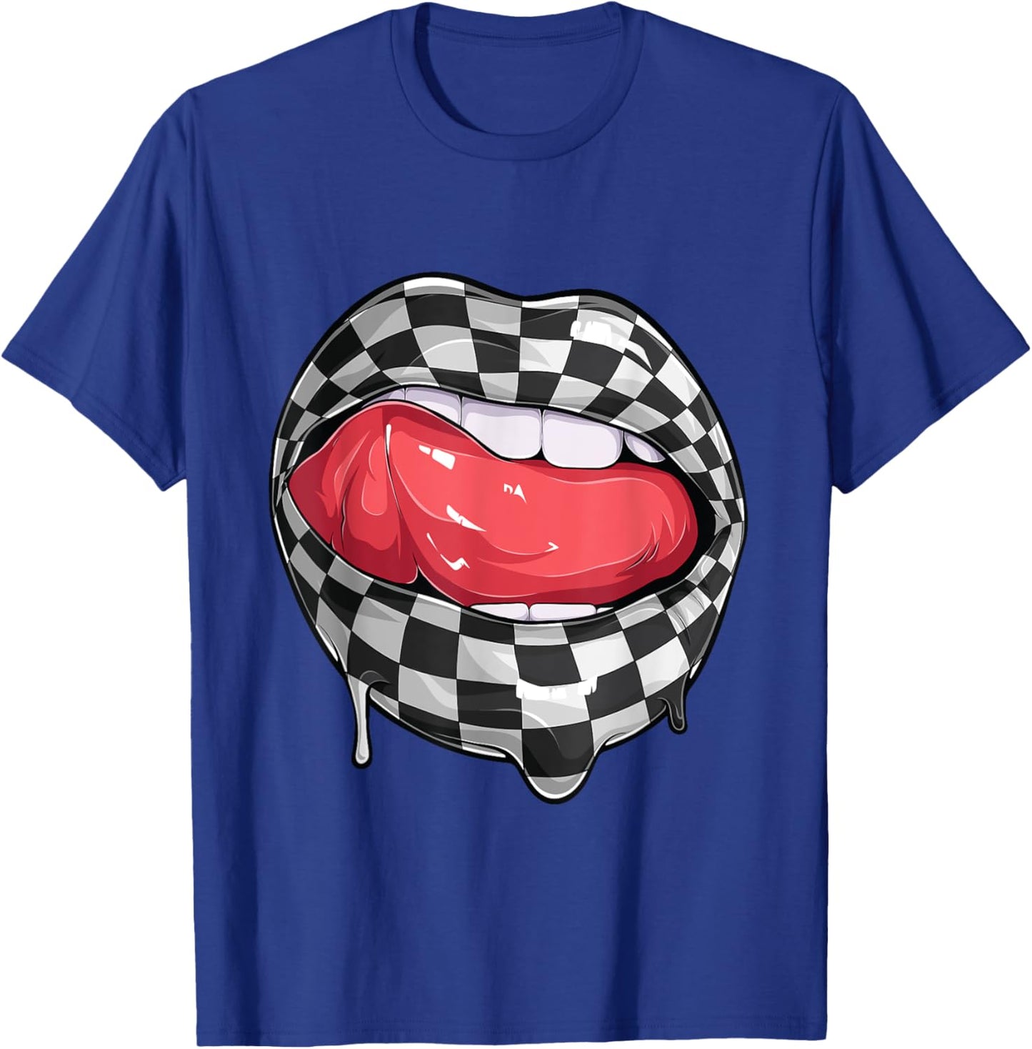 Funny Checkered Black White Lip Racer Race racing car Women T-Shirt - T-Shirt | Royal