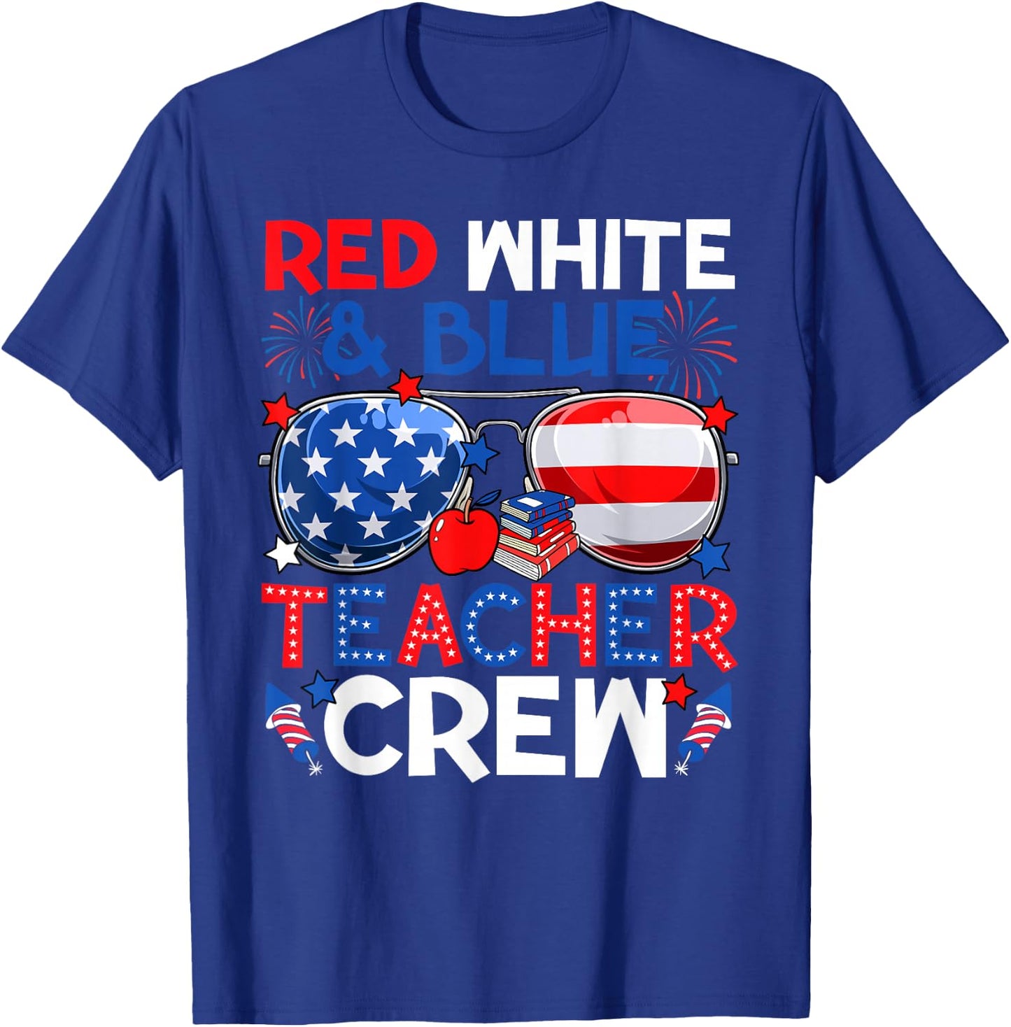4th of July Red White & Teacher Crew American Flag T-Shirt - T-Shirt | Royal