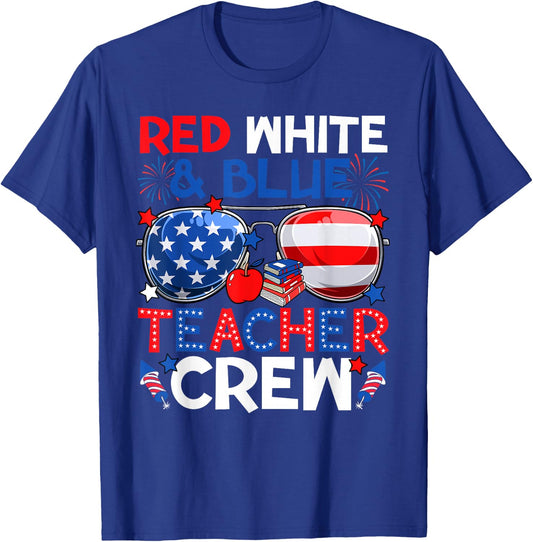 4th of July Red White & Teacher Crew American Flag T-Shirt - T-Shirt | Royal