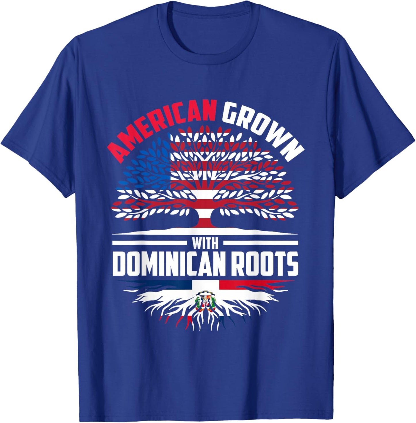 American Grown With Dominican Roots Dominican Republic Flag T-Shirt - T-Shirt | Royal