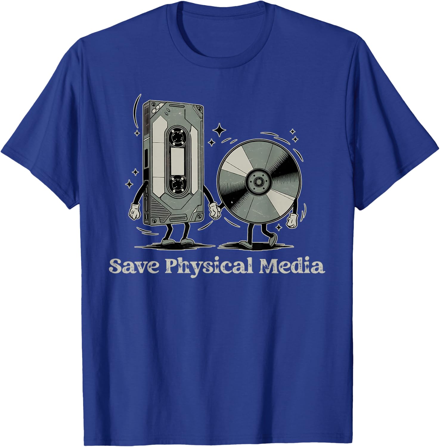 Save Physical Media - VHS CD DVD Blu-ray Vinyl Record T-Shirt - T-Shirt | Royal