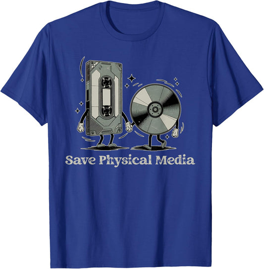 Save Physical Media - VHS CD DVD Blu-ray Vinyl Record T-Shirt - T-Shirt | Royal