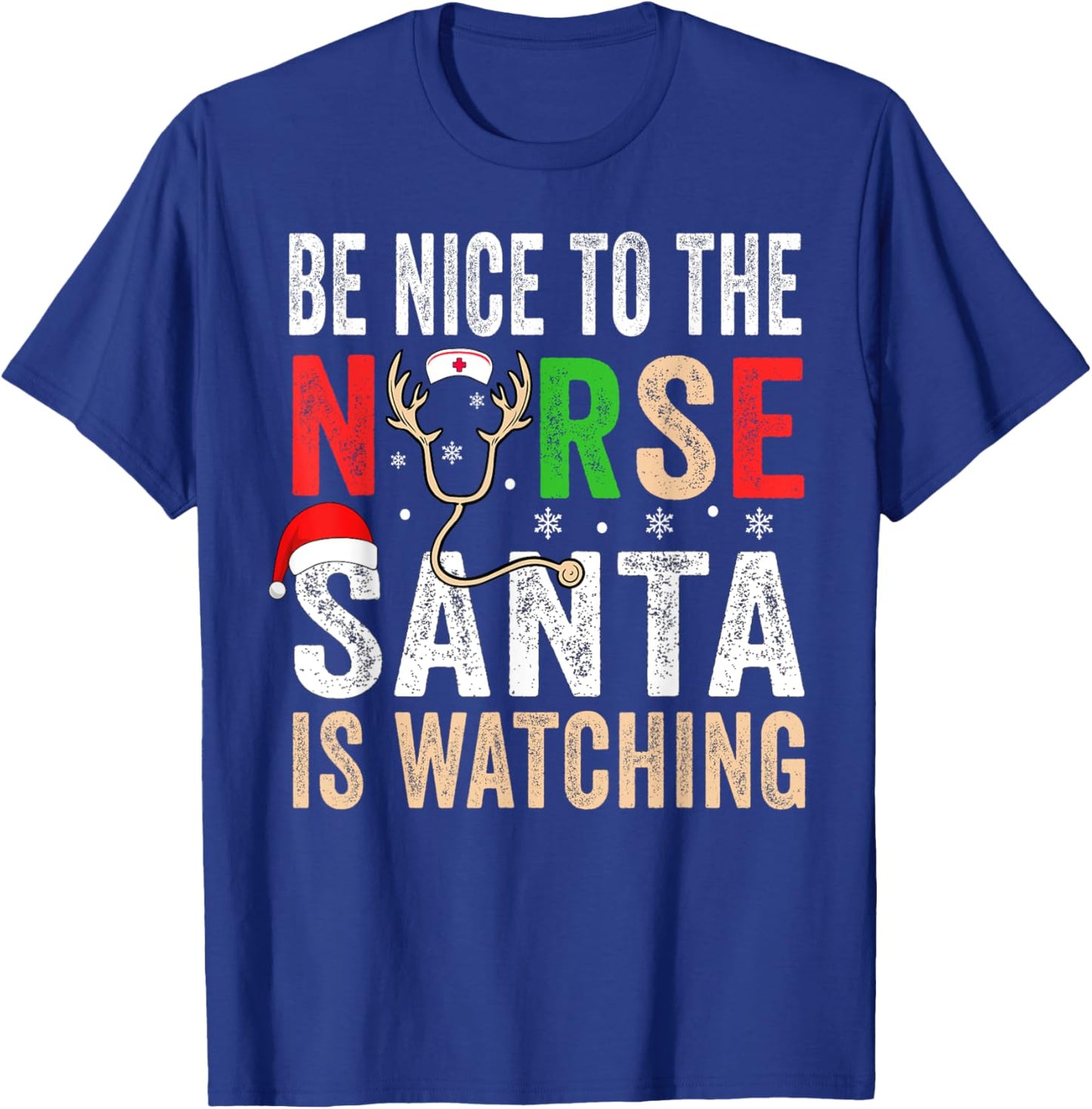 Be Nice To The Nurse Santa Nurse Christmas Scrub Tops Women T-Shirt - T-Shirt | Royal