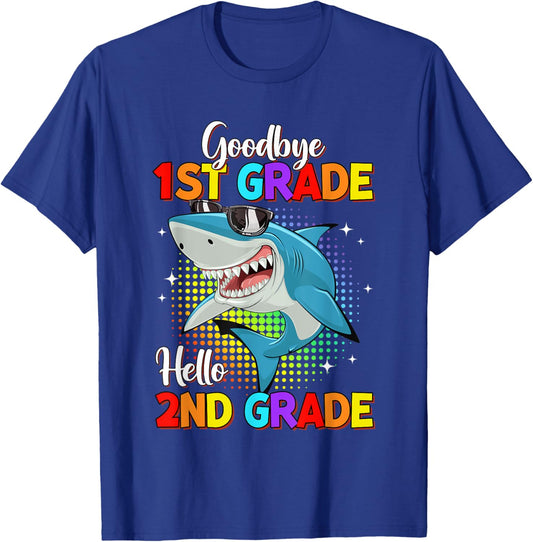 Goodbye 1st Grade Hello 2nd Grade Funny Shark Kids Boys T-Shirt - T-Shirt | Royal