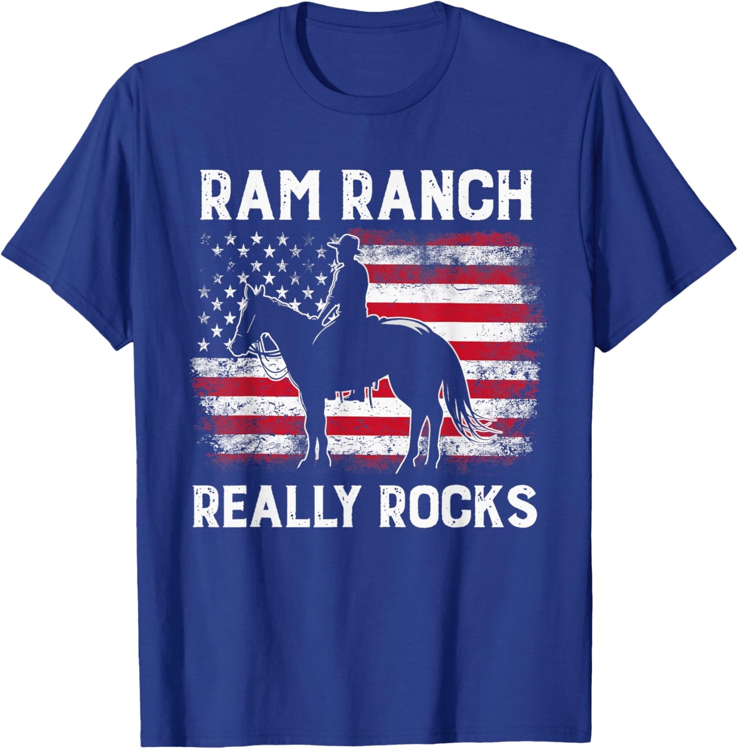 Ram Ranch Really Rocks Western Cowboy Horseback USA Flag T-Shirt - T-Shirt | Royal