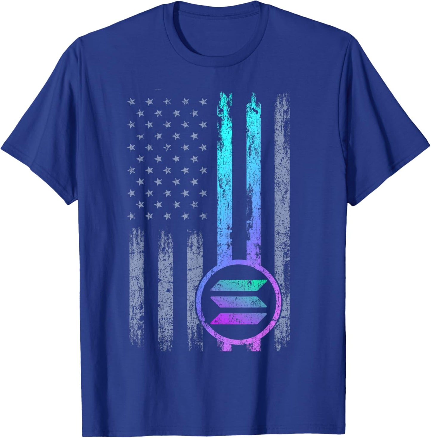 Solana Crypto Blockchain Solana Coin Distressed USA Flag T-Shirt - T-Shirt | Royal