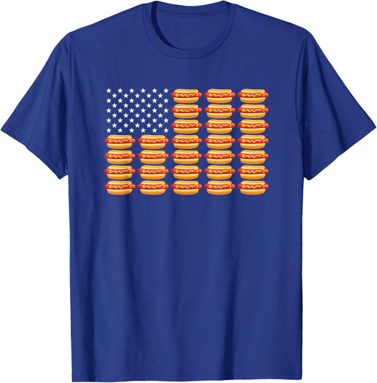 Hot Dog American Flag July 4th Patriotic Summer BBQ Funny T-Shirt - T-Shirt | Royal