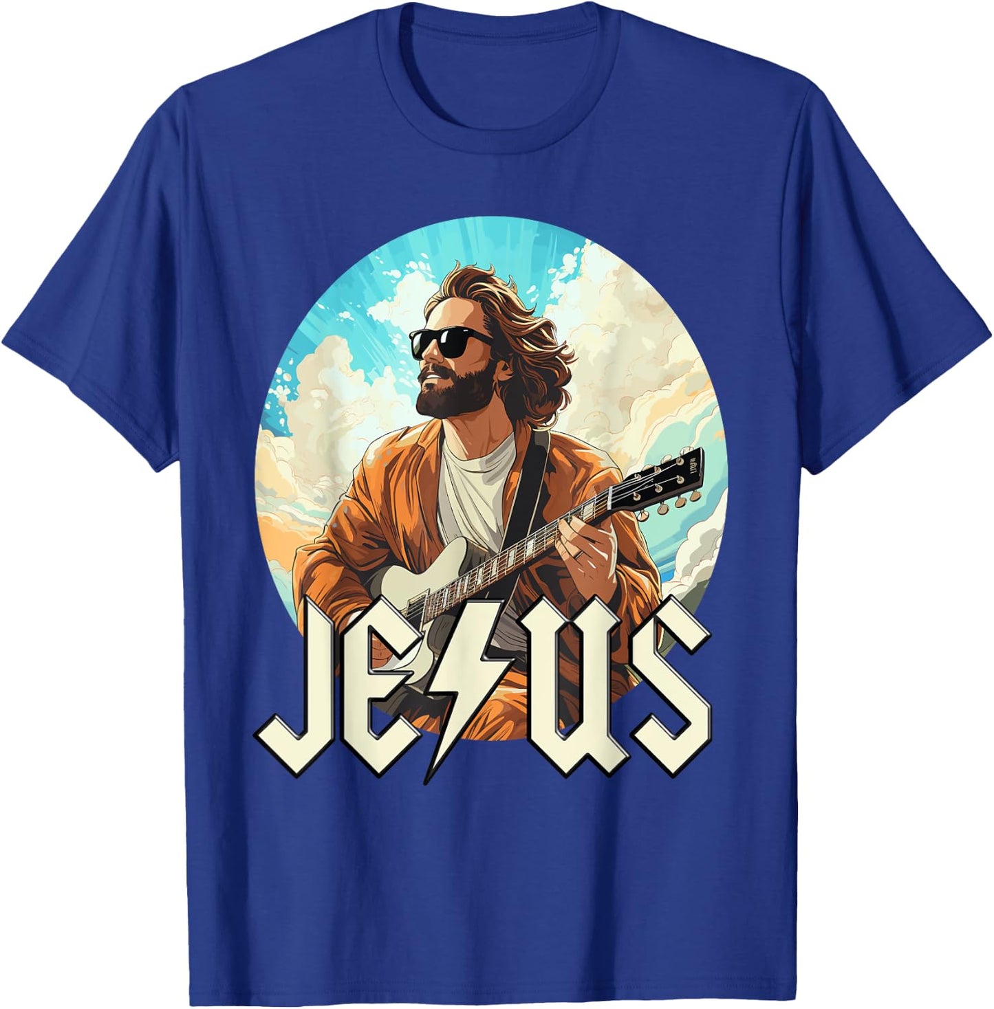 Christ Jesus with Electric Guitar T-Shirt - T-Shirt | Royal