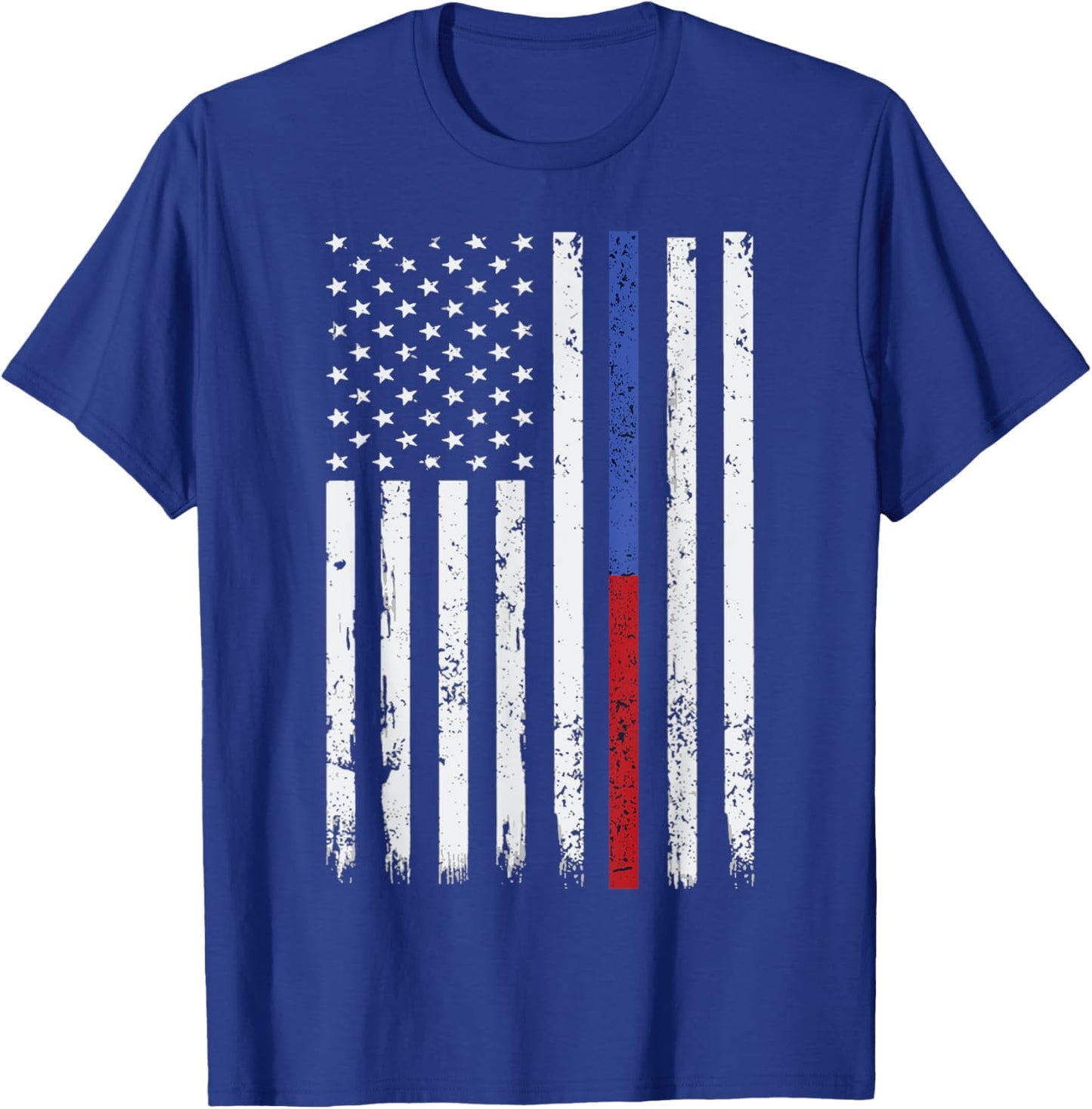 Firefighter & Police Officer Thin Red & Blue Line USA Flag T-Shirt - T-Shirt | Royal