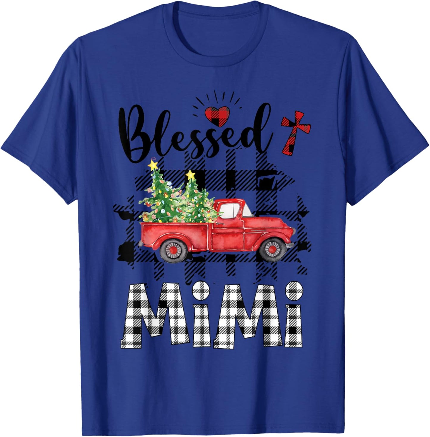 Funny Blessed Mimi Claus Buffalo Plaid Red Truck Christmas T-Shirt - T-Shirt | Royal