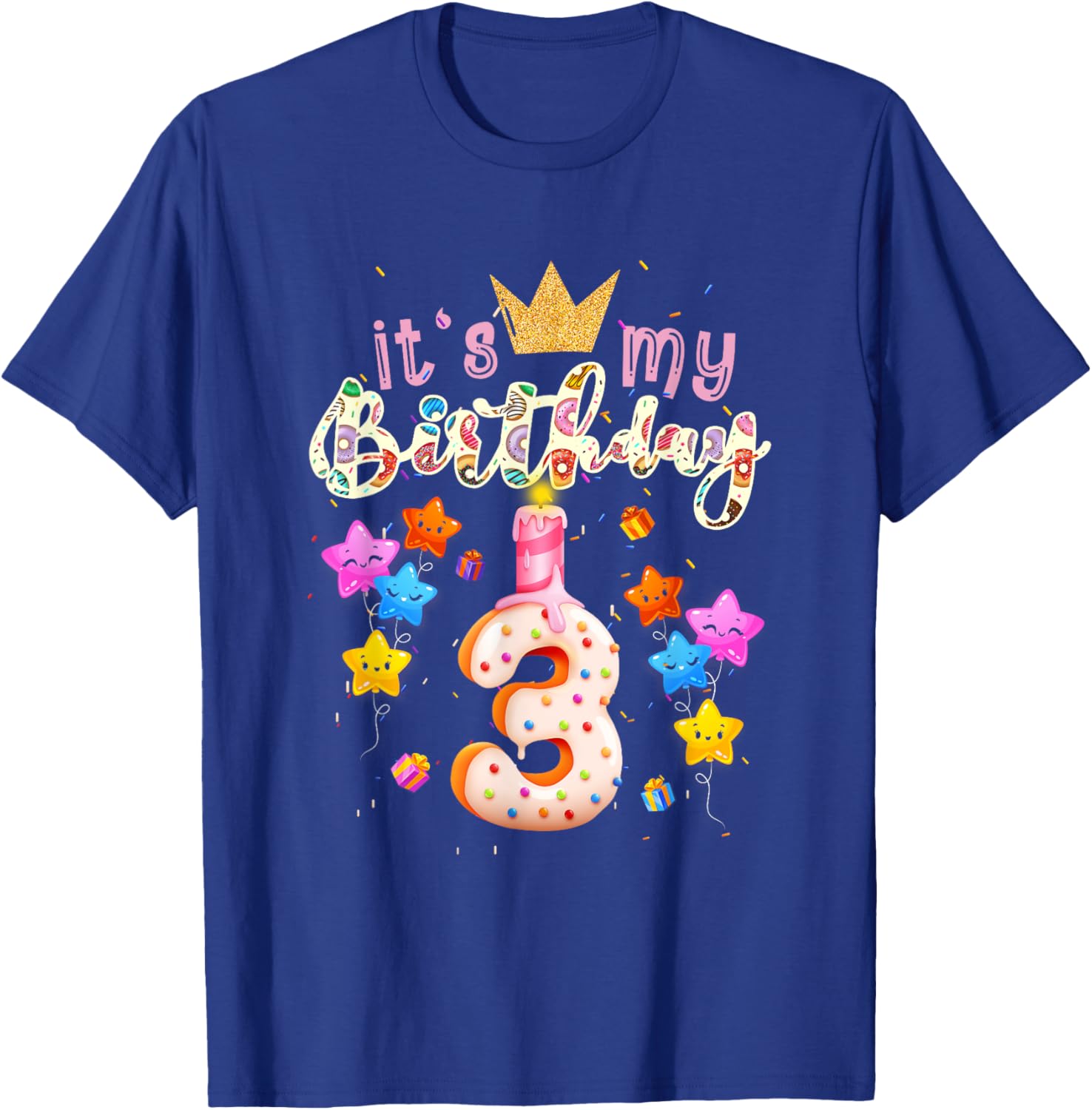 It's My 3th Birthday Doughnut Happy 3 Years Old Girl T-Shirt - T-Shirt | Royal
