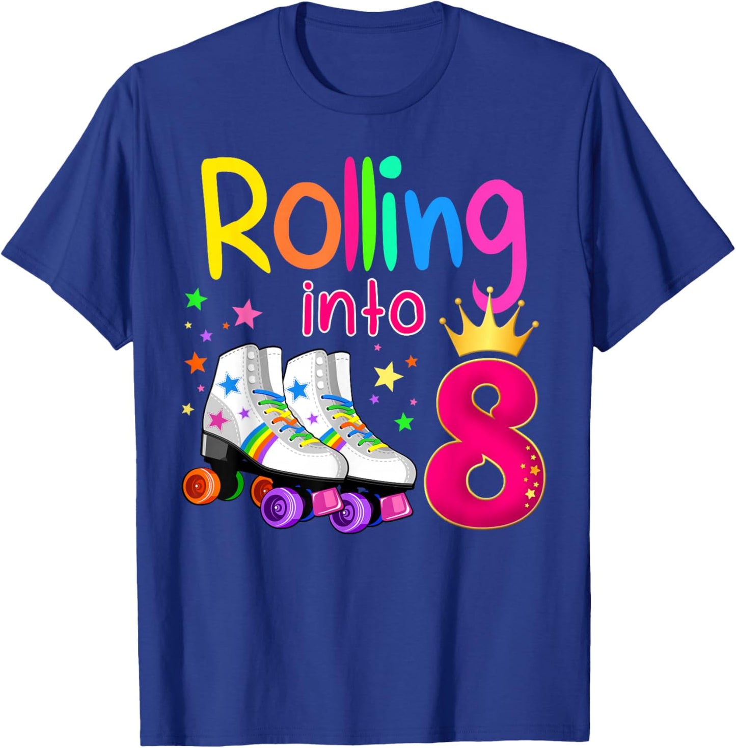 Rolling Into 8 Roller Skater 8th Birthday 8 years old B-day T-Shirt - T-Shirt | Royal