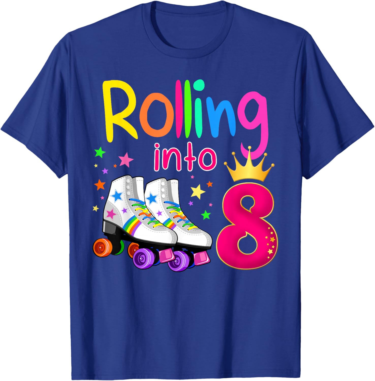 Rolling Into 8 Roller Skater 8th Birthday 8 years old B-day T-Shirt - T-Shirt | Royal