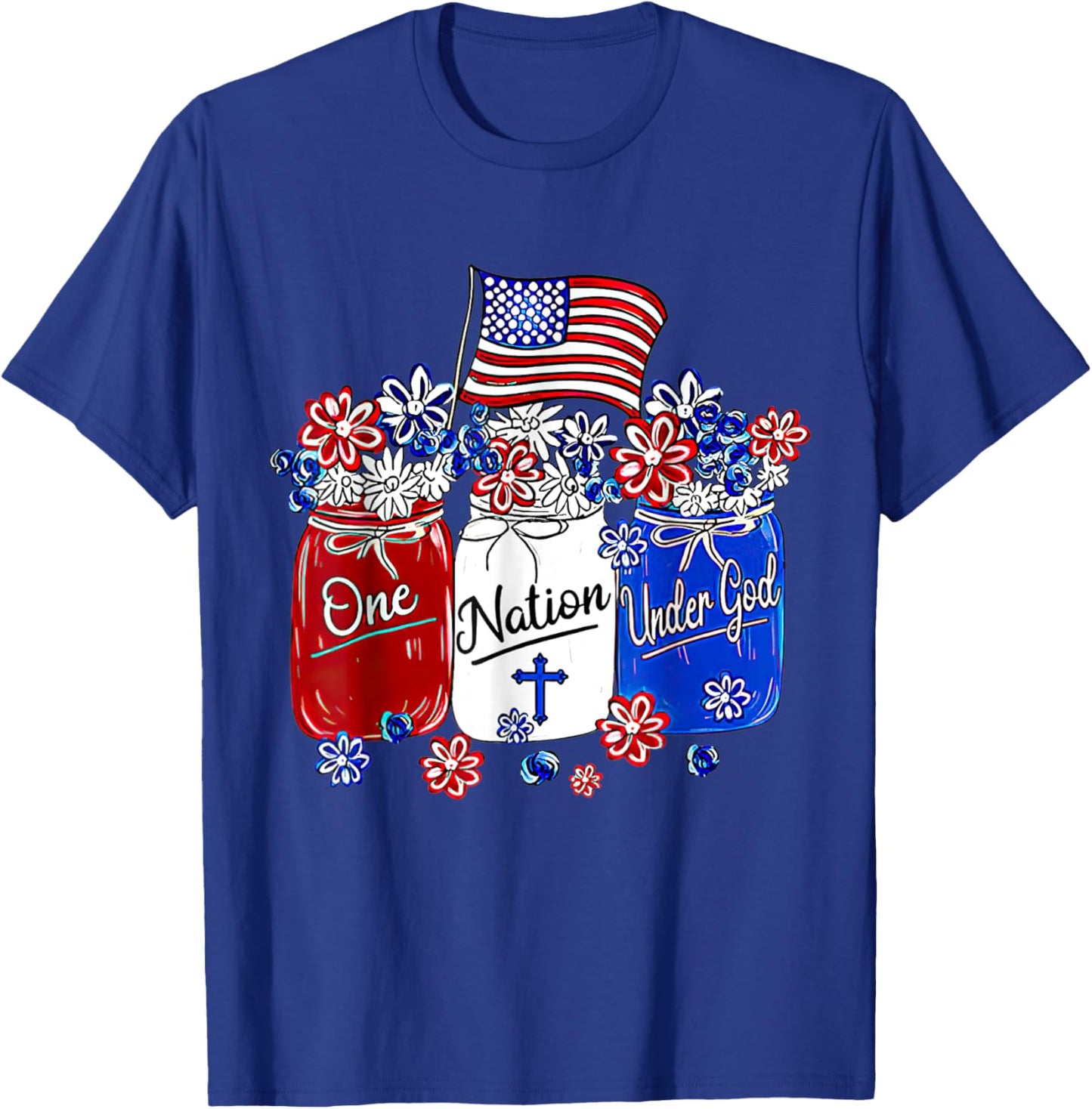 One Nation Under God American Flag Christian Jesus Patriotic Men T-Shirt - T-Shirt | Royal