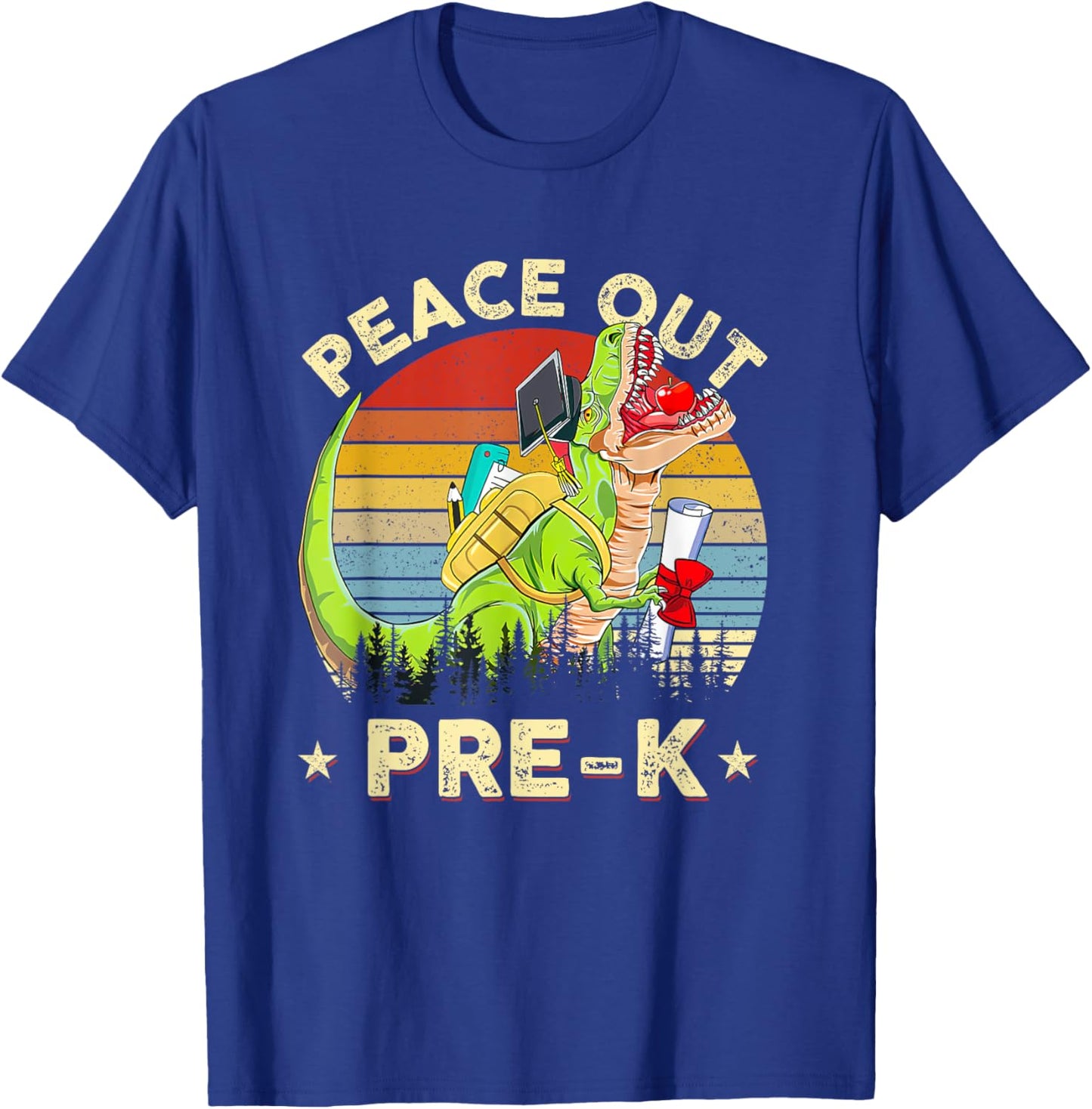 Peace Out Pre-K Dinosaur T Rex Graduation End Of Year T-Shirt - T-Shirt | Royal