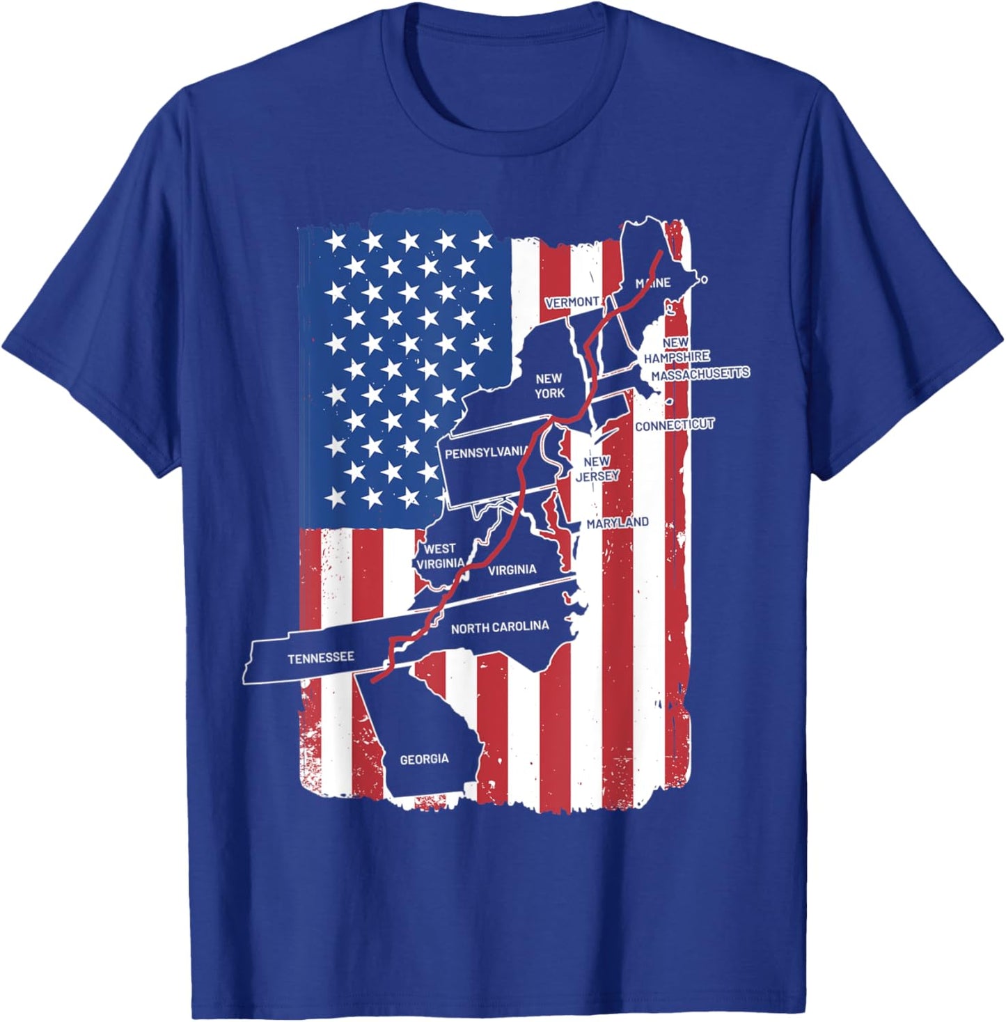 Appalachian Trail Map US Flag T-Shirt - T-Shirt | Royal