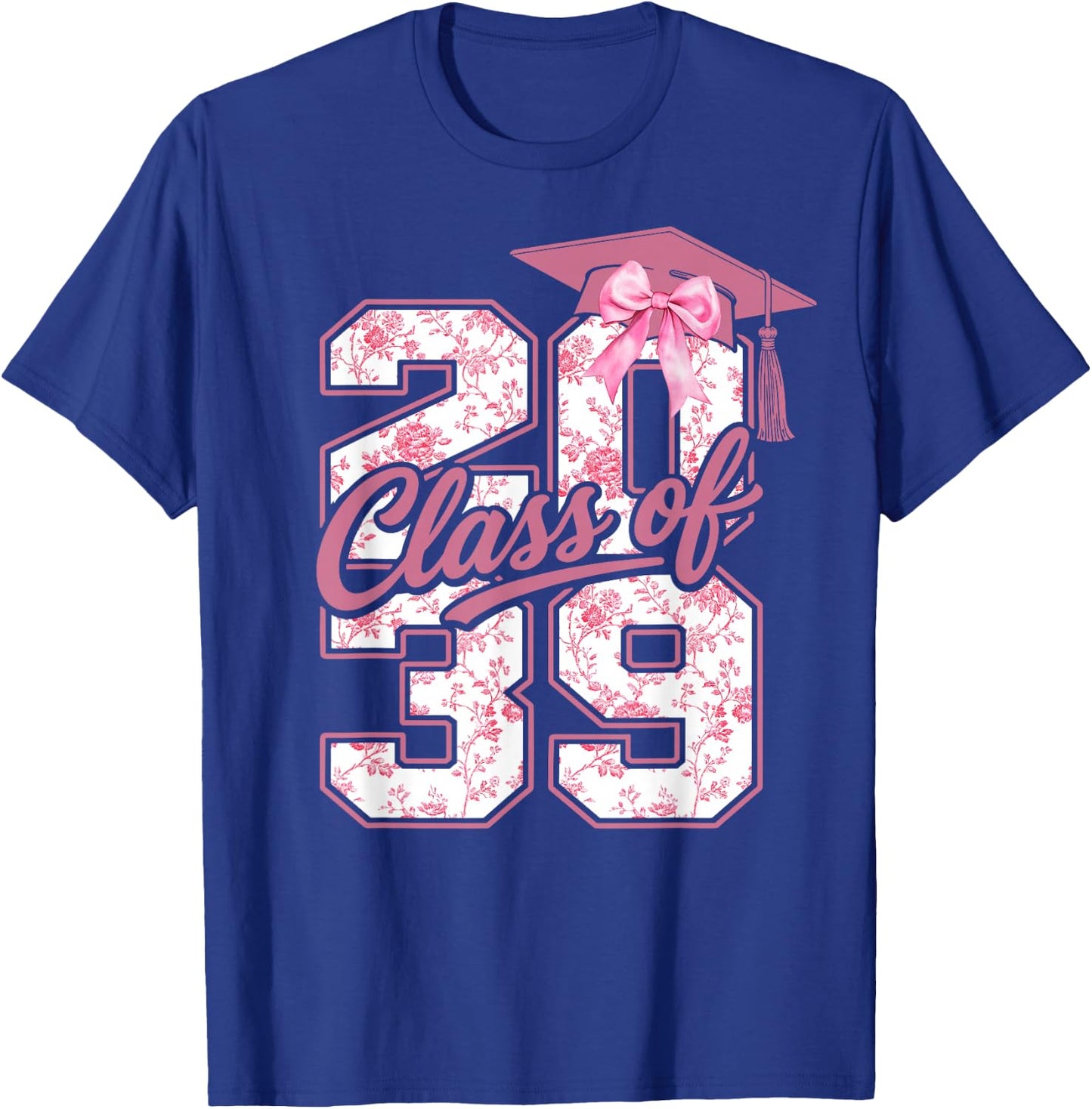 Class of 2039 Grow with Me Graduation Pink Coquette Bow Girl T-Shirt - T-Shirt | Royal