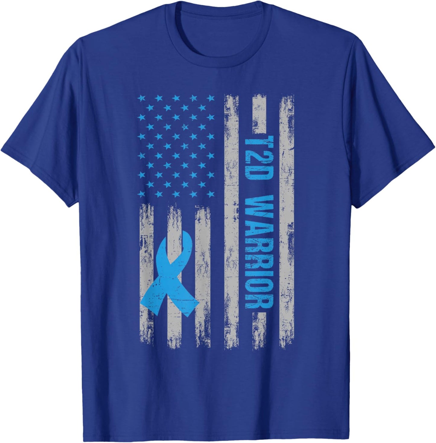 T2D Warrior Awareness American Flag Diabetic Diabetes Type 2 T-Shirt - T-Shirt | Royal