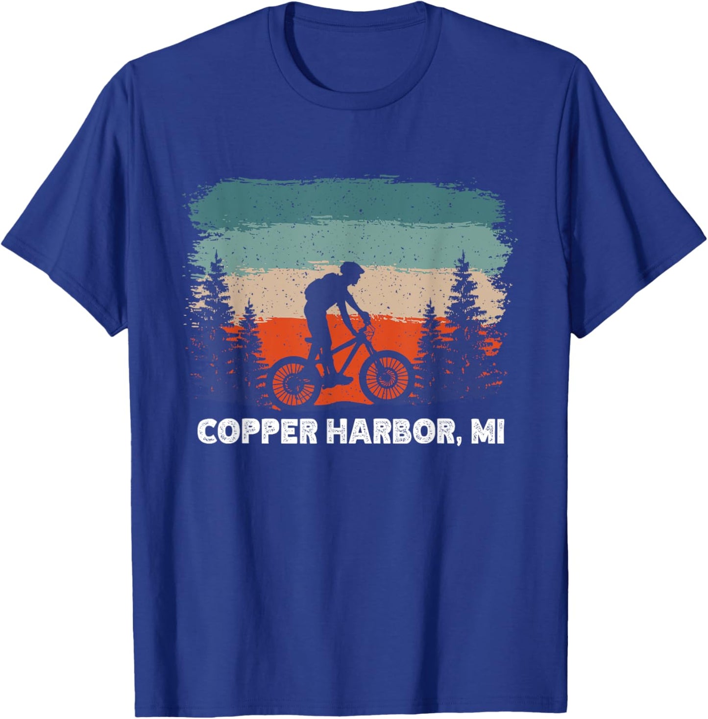 Mountain Bike Retro Sunset Vintage Copper Harbor, MI T-Shirt - T-Shirt | Royal