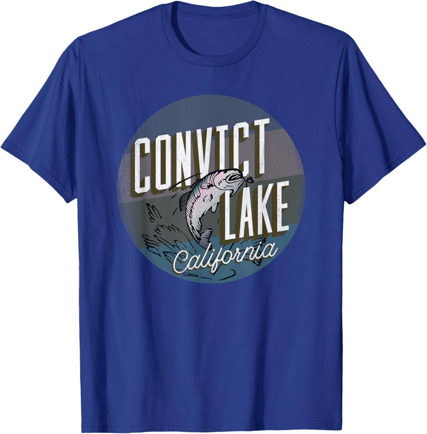 Convict Lake CA Rainbow Trout Fishing Retro Leaping Fish T-Shirt - T-Shirt | Royal