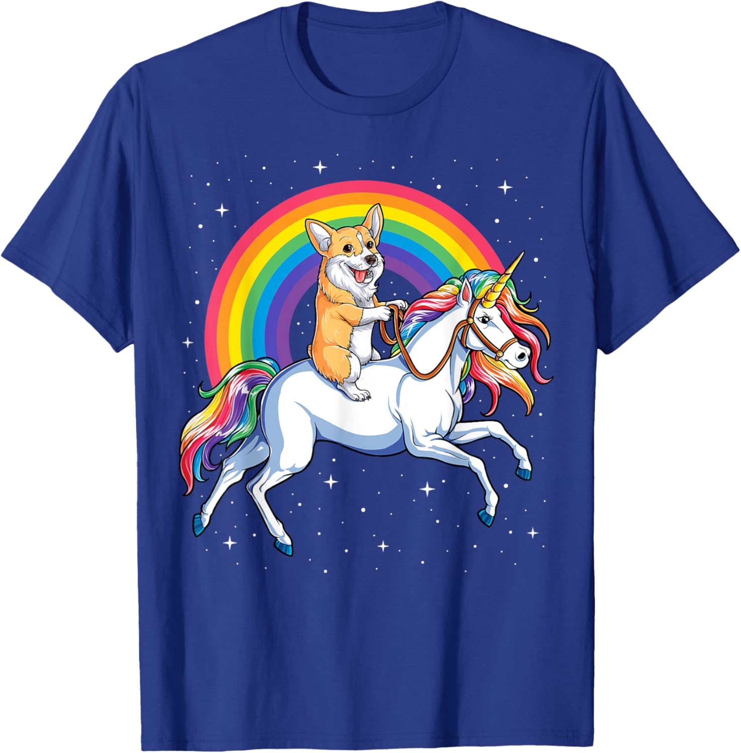 Corgi Riding Unicorn Girls Kids Rainbow Gifts Space Galaxy T-Shirt - T-Shirt | Royal