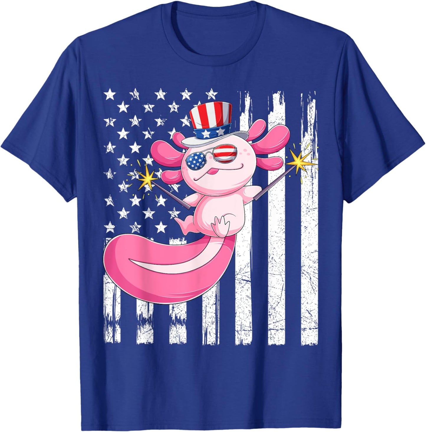 American Axolotl 4th Of July US Flag Patriotic Axolotl USA Women Kids Men T-Shirt - T-Shirt | Royal