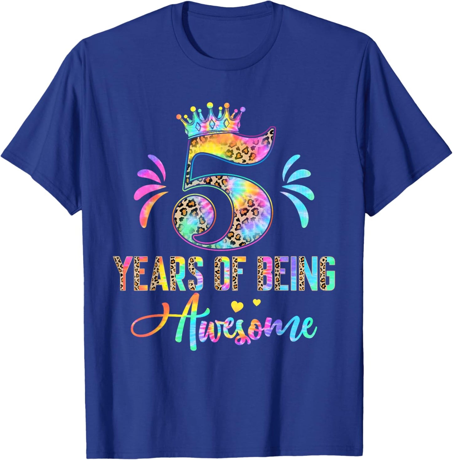 Kids Five Year Old Rainbow 5th Birthday Leopard For Girls 5 T-Shirt - T-Shirt | Royal