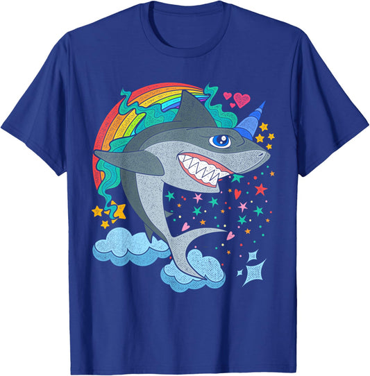 Cute Rainbow Fantasy Ocean Animal Sharkicorn Shark Unicorn T-Shirt - T-Shirt | Royal
