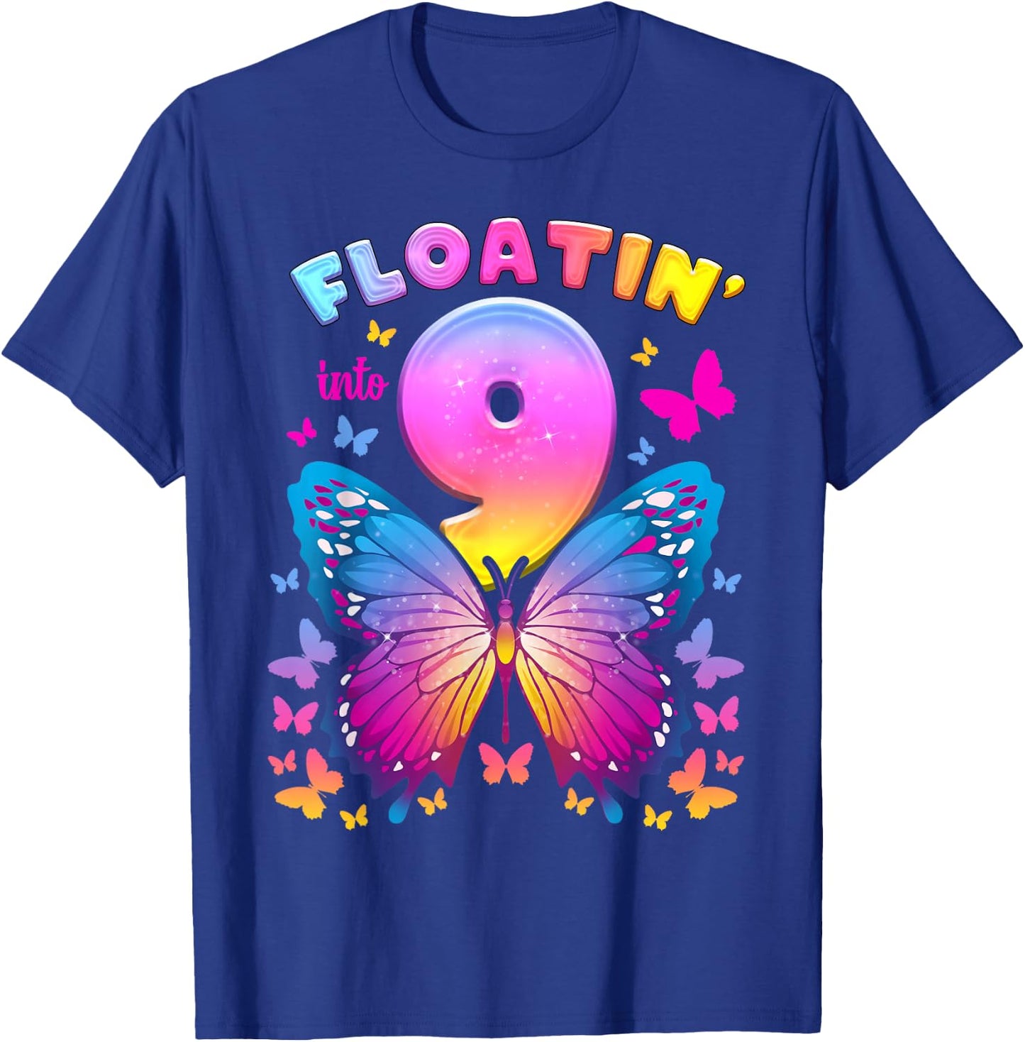9th Birthday Girl 9 Years Butterfly Number 9 T-Shirt - T-Shirt | Royal