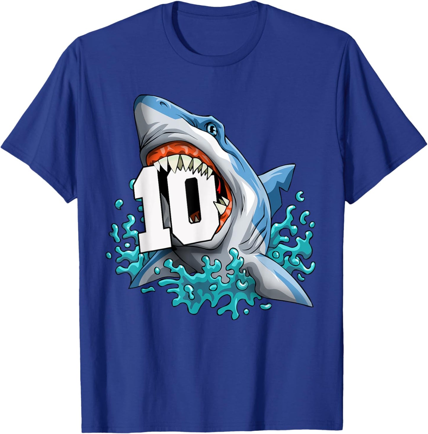 Kids Shark 10th Birthday Boy Funny Shark 10 yrs Old Birthday T-Shirt - T-Shirt | Royal