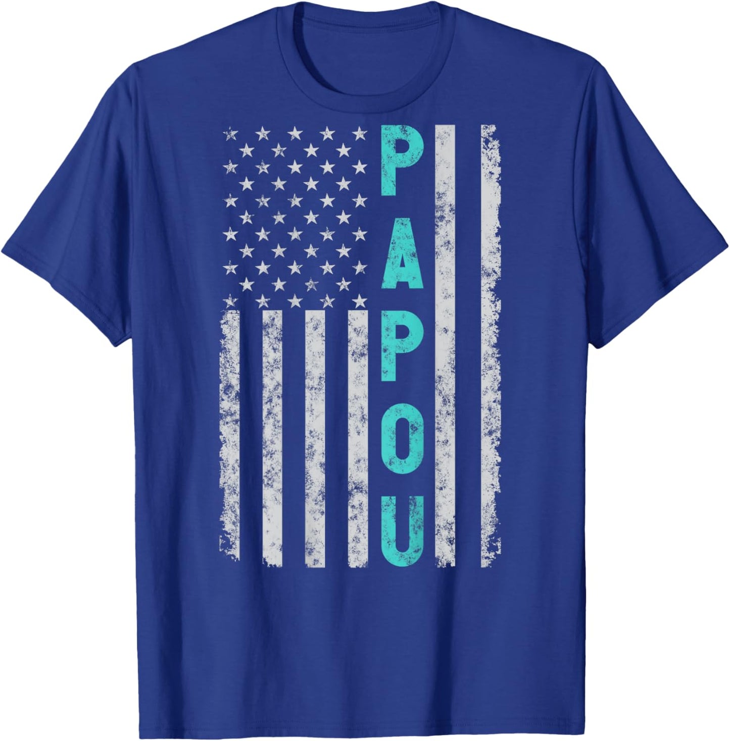 Papou Funny Fathers Day Vintage Patriotic American Flag Women Men T-Shirt - T-Shirt | Royal
