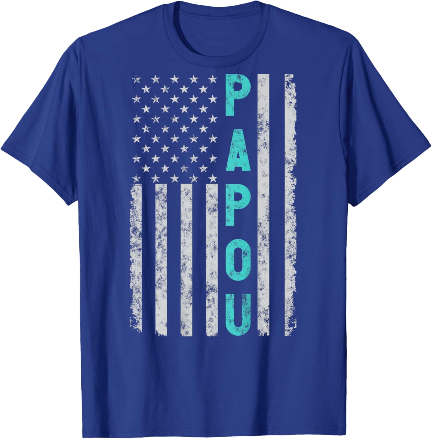 Papou Funny Fathers Day Vintage Patriotic American Flag Women Men T-Shirt - T-Shirt | Royal