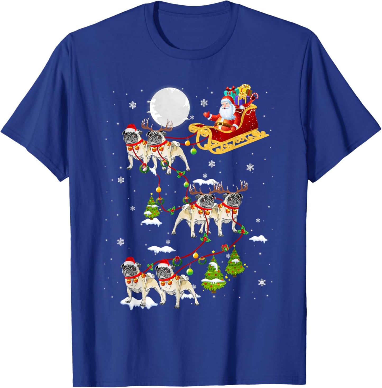 Santa Riding Pug Sleigh Christmas Pug Reindeer T-Shirt - T-Shirt | Royal