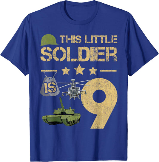 9 Year Old Soldier Birthday Boy 9th Birthday Kids Army Camo T-Shirt - T-Shirt | Royal