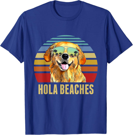 Hola Beaches Funny Labradors Dog Retro Sunset Beach Summer T-Shirt - T-Shirt | Royal
