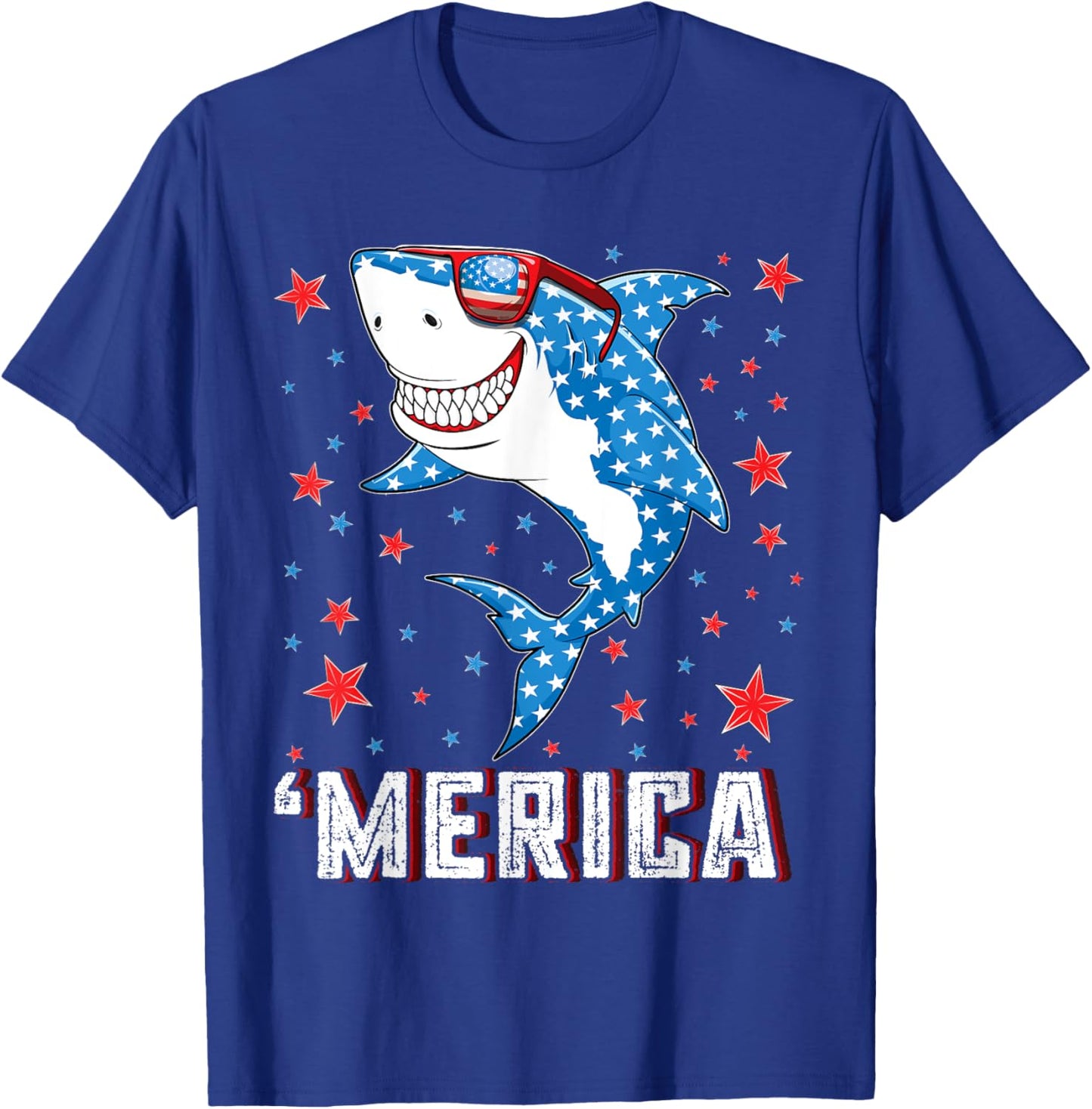 Shark 4th of July Boys Men Kids Youth Merica American Flag T-Shirt - T-Shirt | Royal