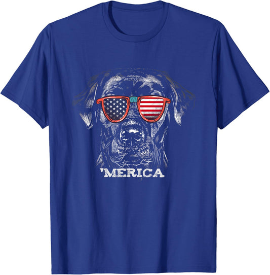 American Black Labrador with USA Flag sunglasses Lab Owner T-Shirt - T-Shirt | Royal