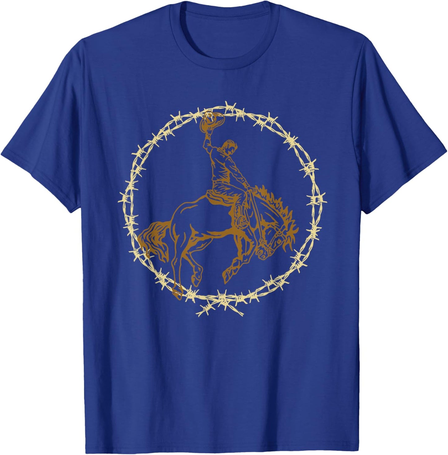 Western Barbed Wire Bronc Cowboy T-Shirt - T-Shirt | Royal