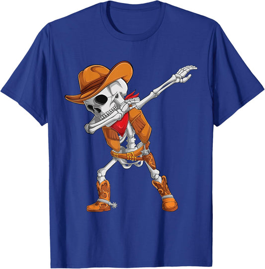 Dabbing Skeleton Cowboy Halloween Costume Kids Boys Men dab T-Shirt - T-Shirt | Royal