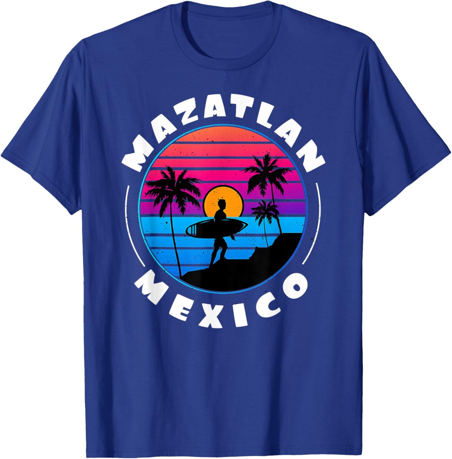Retro Sunset Mazatlan Mexico Colorful Palm Tree Costume T-Shirt - T-Shirt | Royal