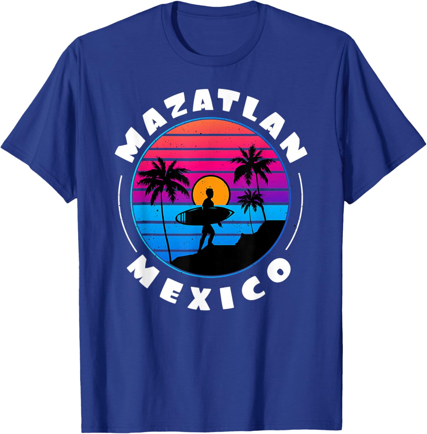 Retro Sunset Mazatlan Mexico Colorful Palm Tree Costume T-Shirt - T-Shirt | Royal