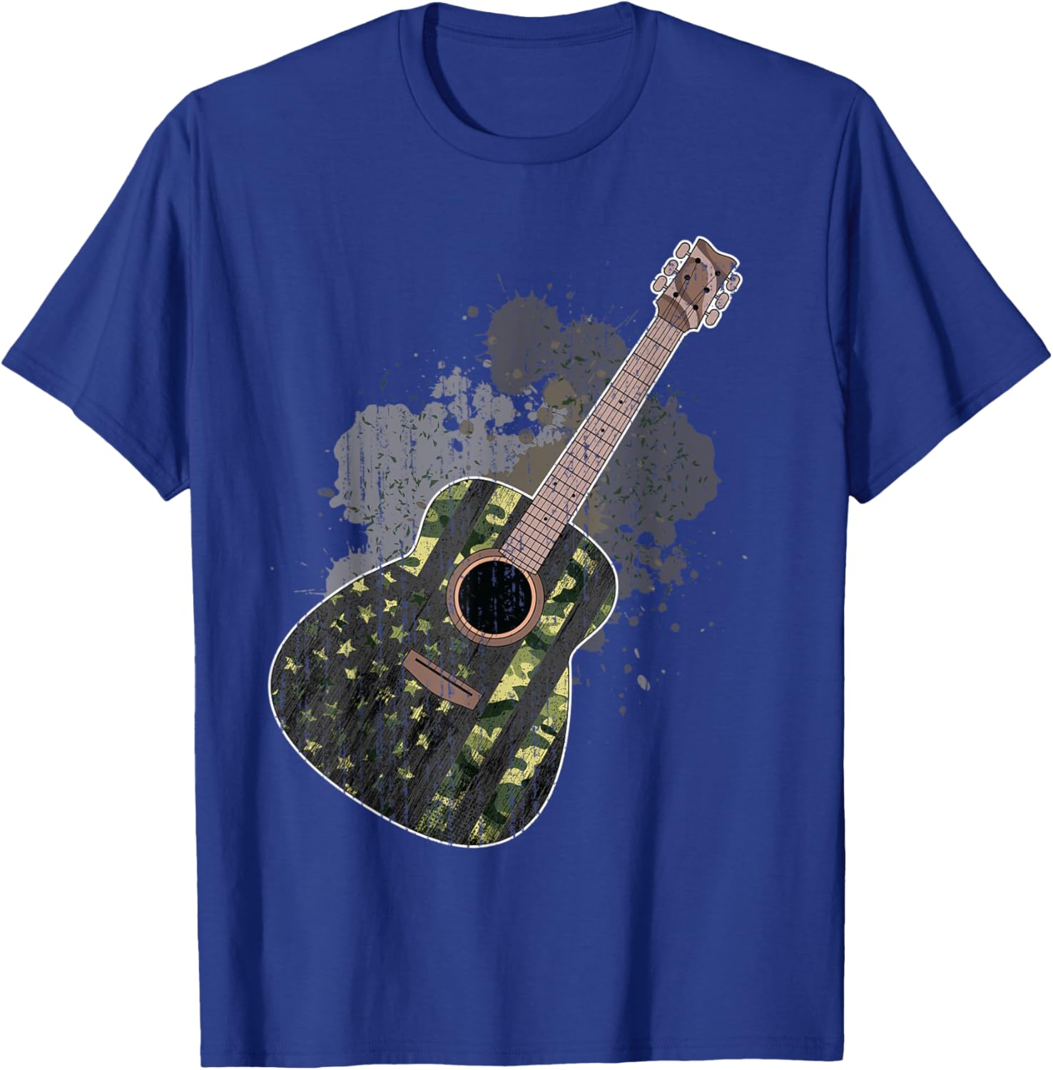 Musical Instrument Guitarist Camouflage US Flag Guitar T-Shirt - T-Shirt | Royal