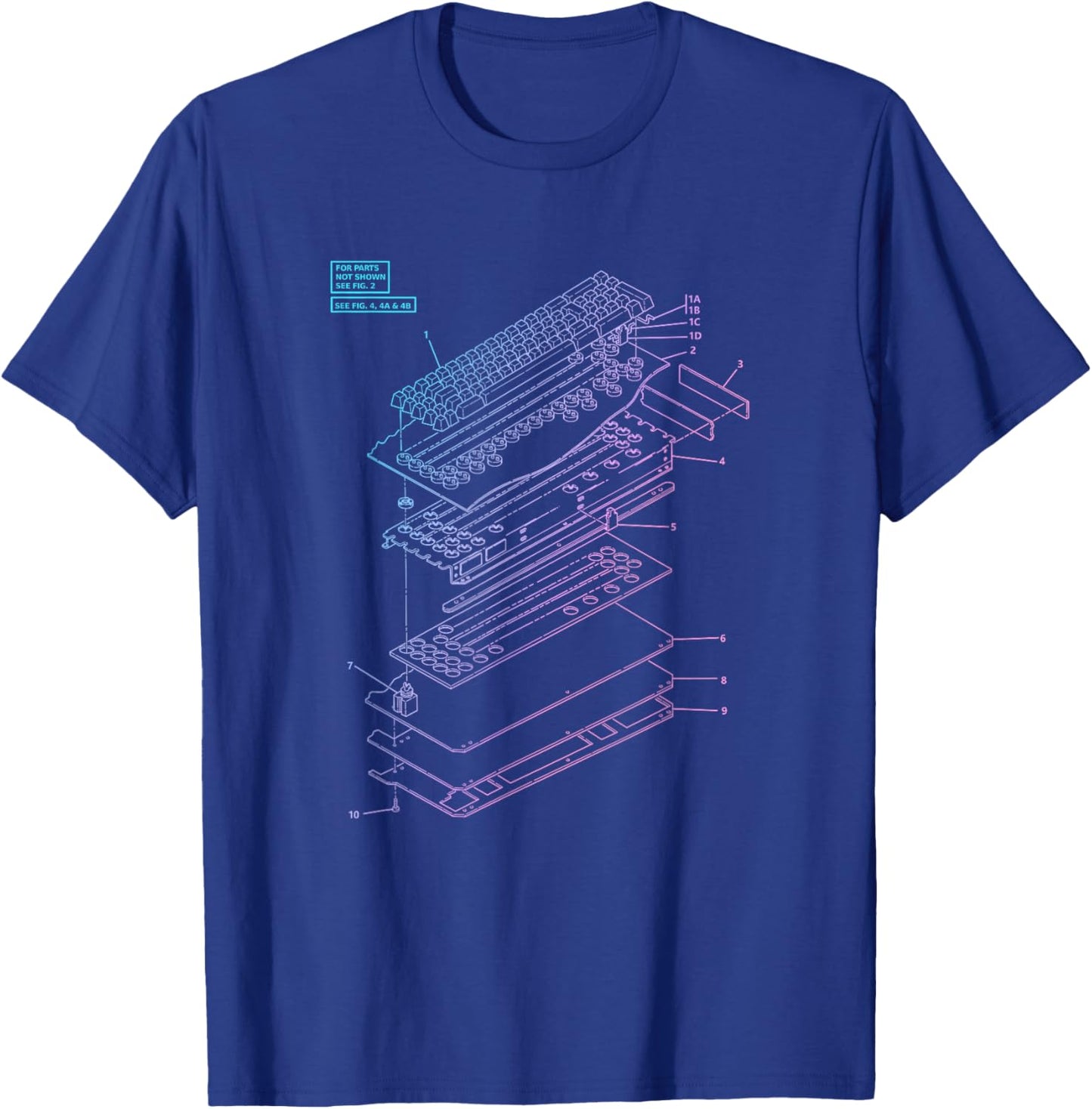 All Things Geek by MCMA Mechanical Keyboard Patent Drawing Graphic Design Art - -Adults, Black, Small T-Shirt - T-Shirt | Royal