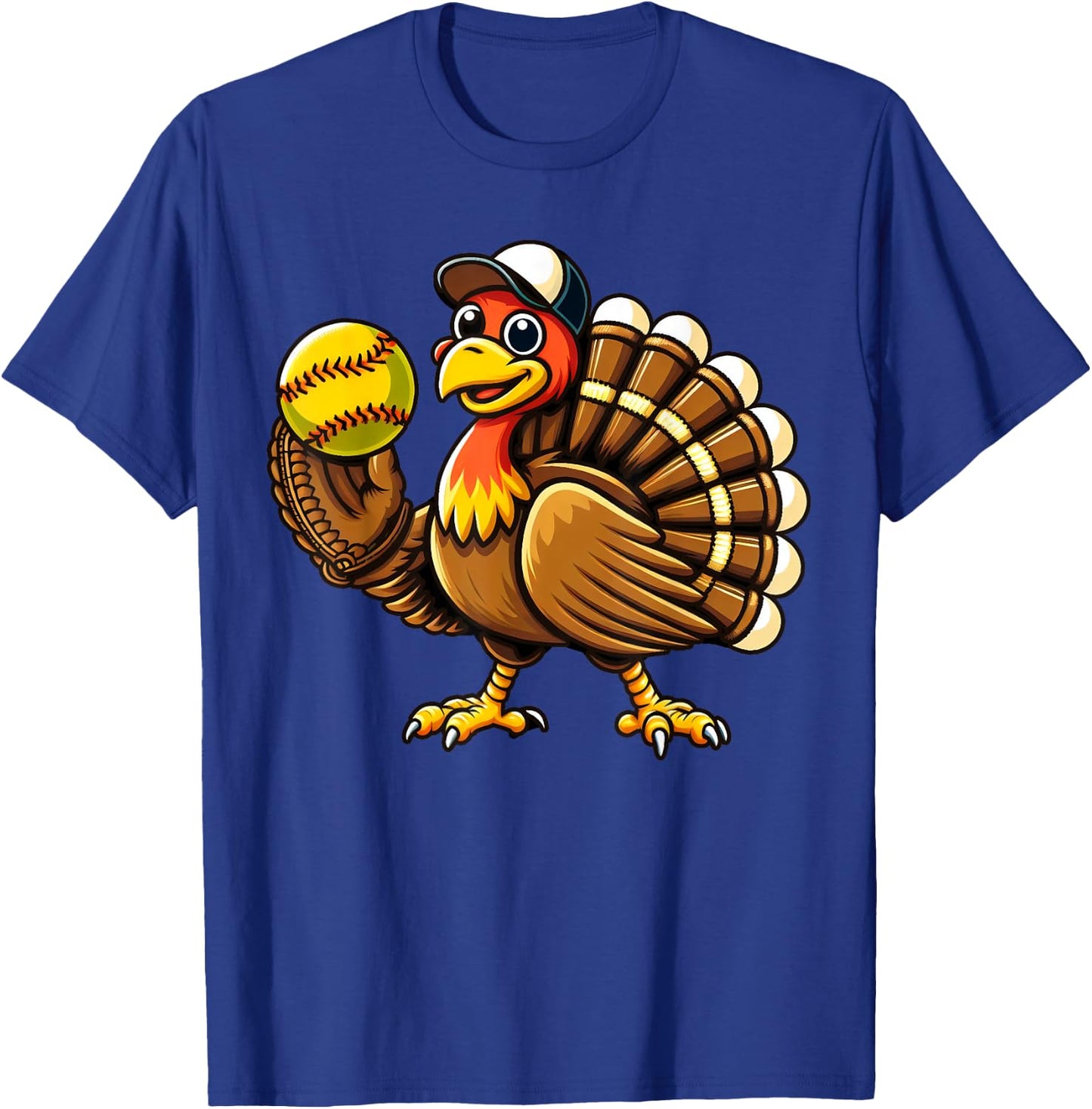 Turkey Softball Thanksgiving Turkey Playing Softball Turkey T-Shirt - T-Shirt | Royal