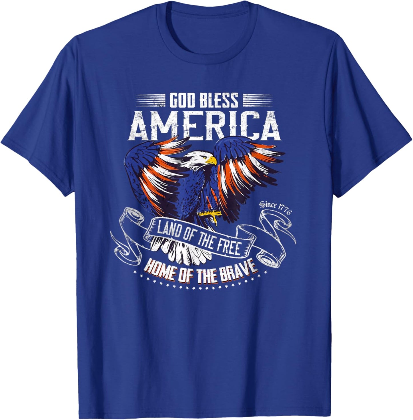 God Bless America | Land of The Free Because of The Brave T-Shirt - T-Shirt | Royal