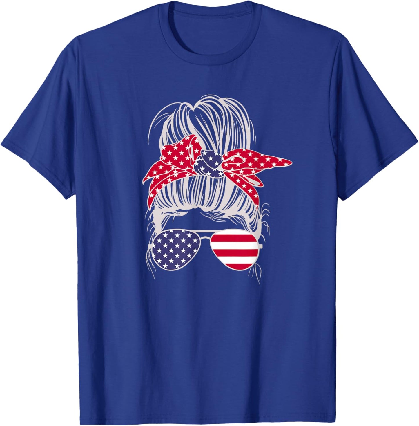 Patriotic Messy Bun Mom Kids Men T-Shirt - T-Shirt | Royal