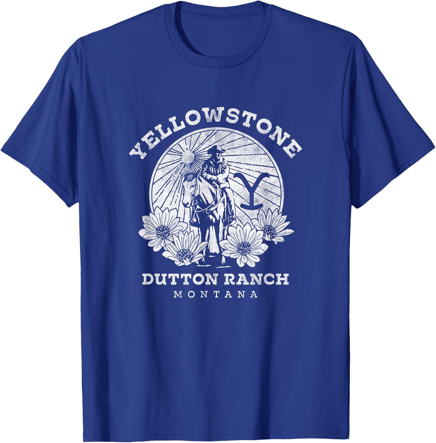 Yellowstone Dutton Ranch Montana Distressed Floral Portrait T-Shirt - T-Shirt | Royal